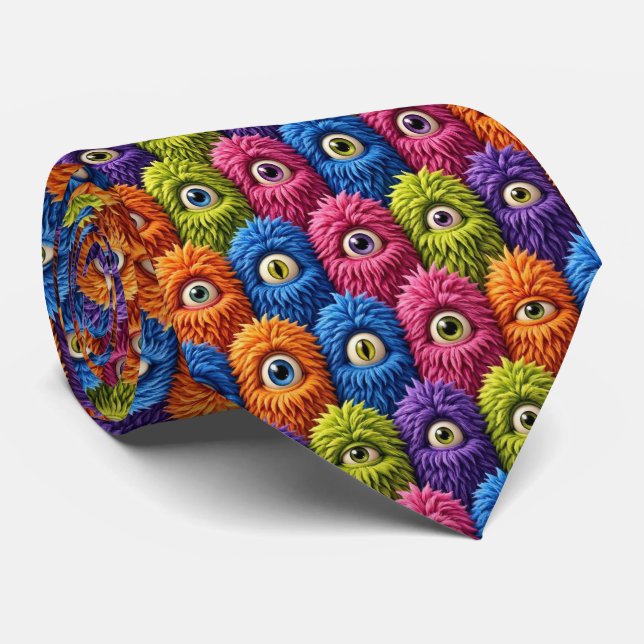 Funny Monsters | Abstract Furry Creatures Tie (Rolled)
