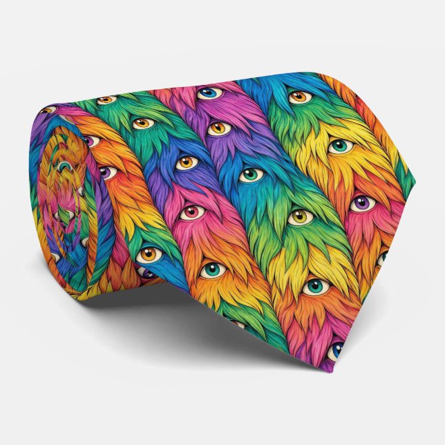 Funny Monsters | Abstract Furry Creatures Tie (Rolled)
