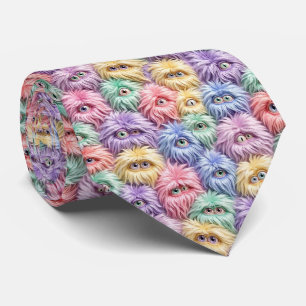 Funny Monsters Abstract Furry Creatures Tie
