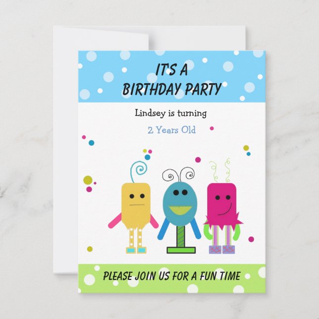 Funny Monsters Birthday Invitation (Front)