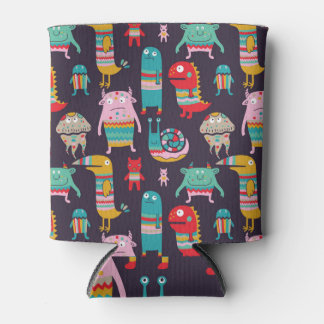 Funny Monsters Cartoon Seamless Pattern Can Cooler