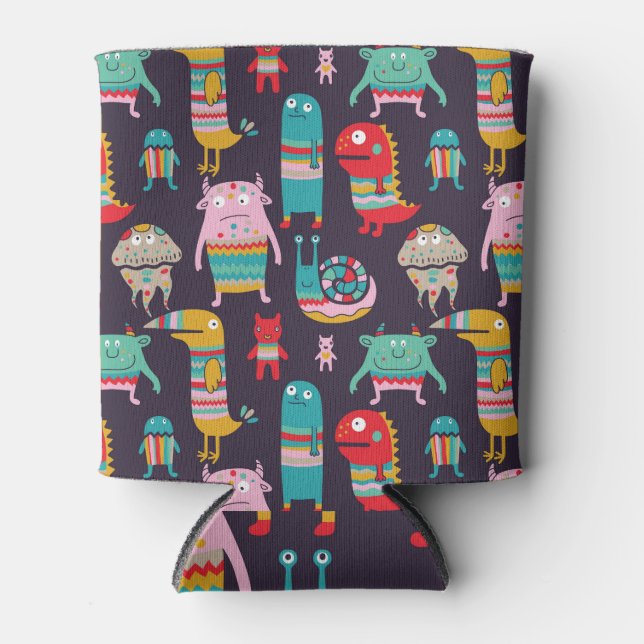 Funny Monsters Cartoon Seamless Pattern Can Cooler (Front)