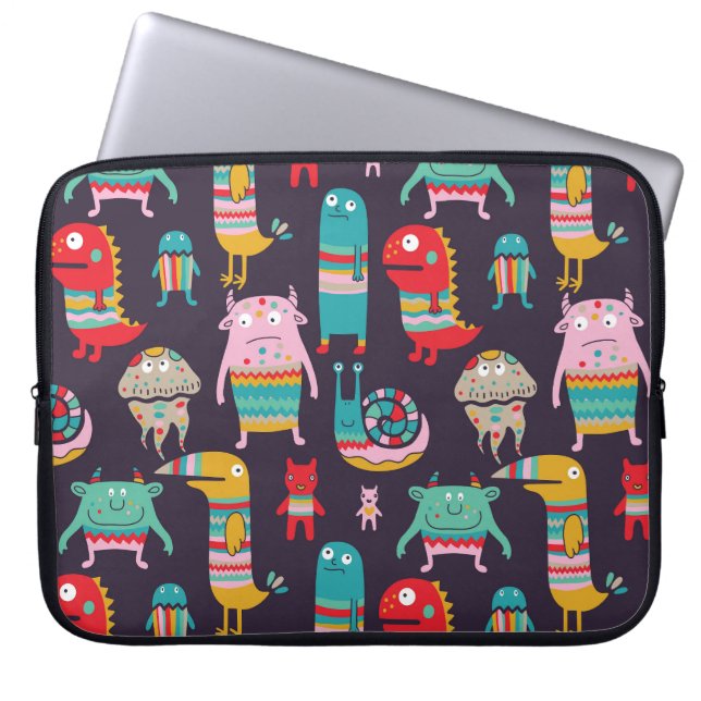 Funny Monsters Cartoon Seamless Pattern Laptop Sleeve (Front)