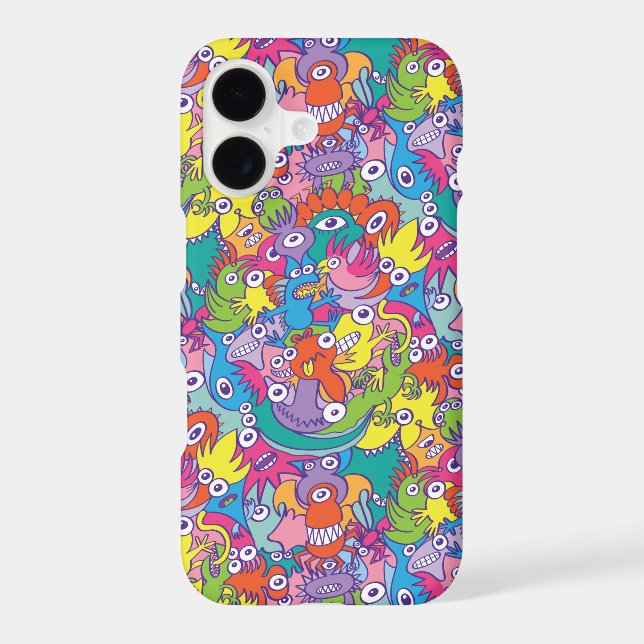 Funny monsters colourful parade in doodle art styl iPhone case (Back)