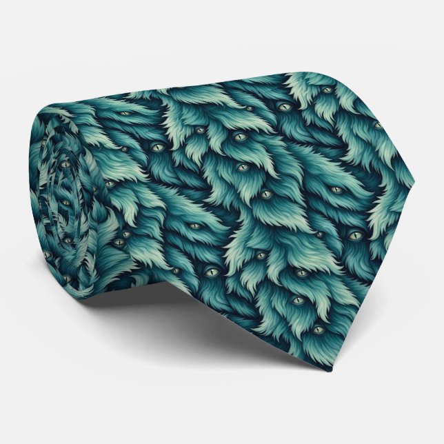 Funny Monsters Faux Silk | Furry Creatures Tie (Rolled)