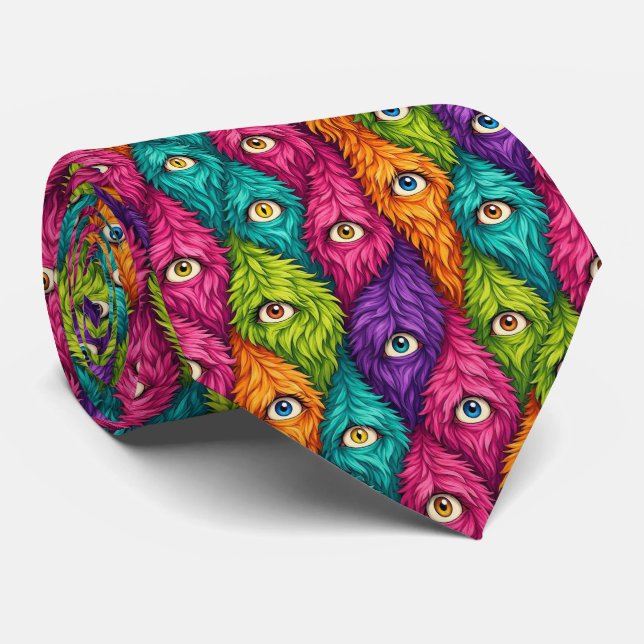 Funny Monsters Faux Silk | Furry Creatures Tie (Rolled)