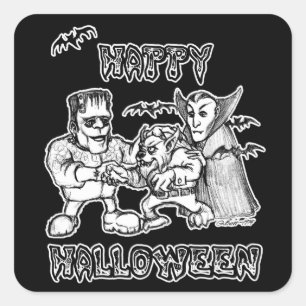 Funny Monsters - Happy Halloween Square Sticker