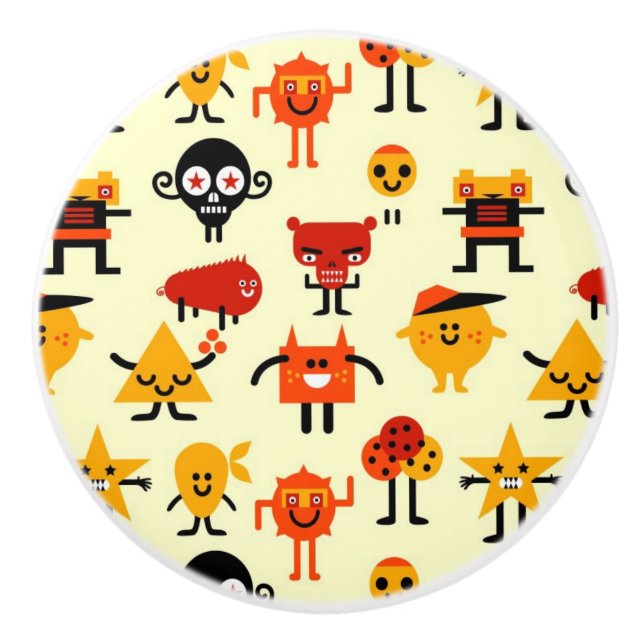 Funny monsters pattern ceramic knob (Front)