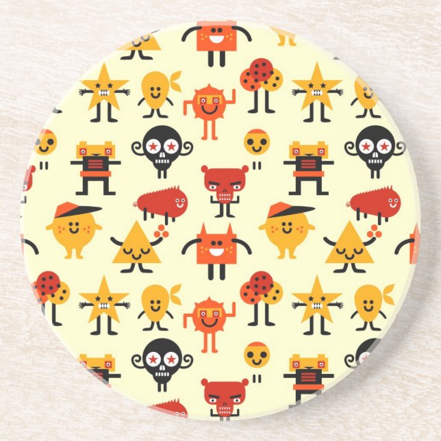 Funny monsters pattern coaster (Front)
