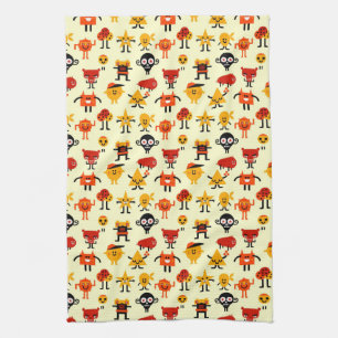 Funny monsters pattern tea towel