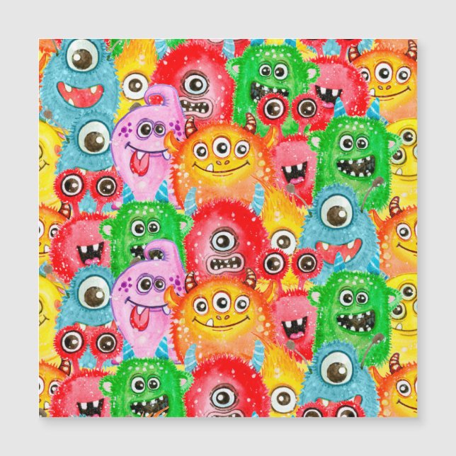 Funny Monsters, Watercolor Seamless Pattern. (Front)