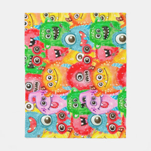 Funny Monsters, Watercolor Seamless Pattern. Fleece Blanket