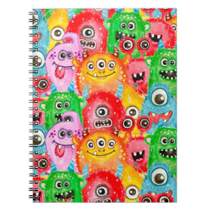 Funny Monsters, Watercolor Seamless Pattern. Notebook