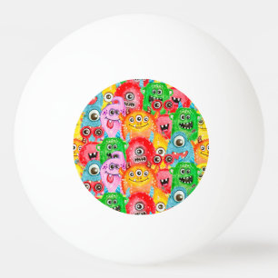 Funny Monsters, Watercolor Seamless Pattern. Ping Pong Ball
