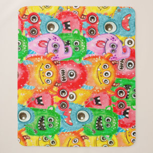 Funny Monsters, Watercolor Seamless Pattern. Sherpa Blanket