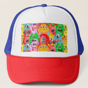 Funny Monsters, Watercolor Seamless Pattern. Trucker Hat