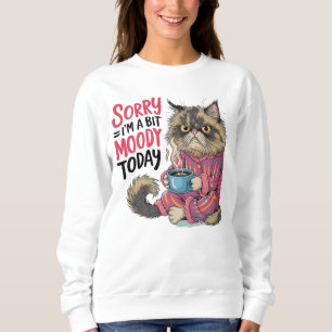 Funny Moody Cat in Pajamas with Coffee Sweatshirt