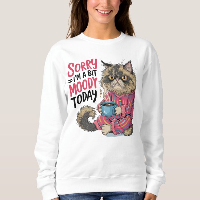 Funny Moody Cat in Pyjamas with Coffee |  Sweatshirt (Front)