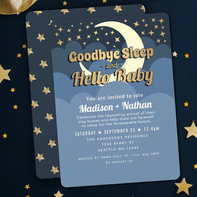 Funny Moon and Stars Goodbye Sleep Baby Shower Invitation (Creator Uploaded)