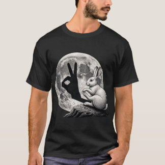 Funny Moon Rabbit Hand Shadow Cute Bunny Gesture  T-Shirt