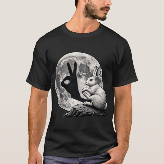 Funny Moon Rabbit Hand Shadow Cute Bunny Gesture  T-Shirt (Front)