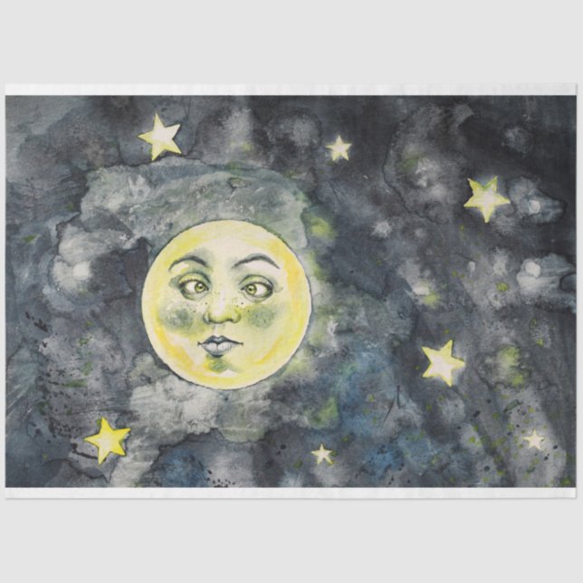 Funny Moon Stars Sky Decoupage Tissue Paper (Front)
