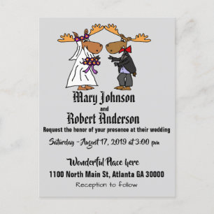 Funny Moose Bride and Groom Wedding Invitation Postcard