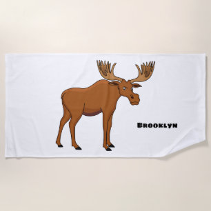 Funny moose cartoon illustration  beach towel