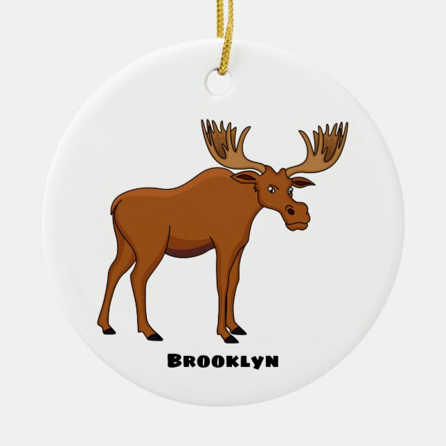 Funny moose cartoon illustration ceramic tree decoration (Front)