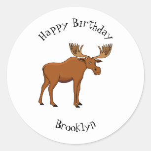 Funny moose cartoon illustration  classic round sticker
