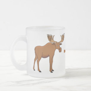 Funny moose cartoon illustration  frosted glass coffee mug