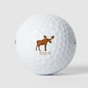 Funny moose cartoon illustration golf balls
