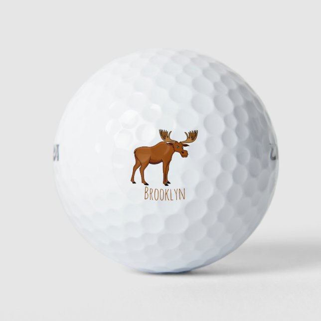 Funny moose cartoon illustration  golf balls (Front)