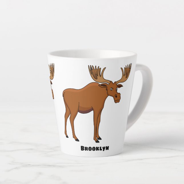 Funny moose cartoon illustration  latte mug (Right Angle)