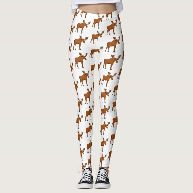 Funny moose cartoon illustration leggings (Front)