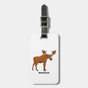Funny moose cartoon illustration luggage tag