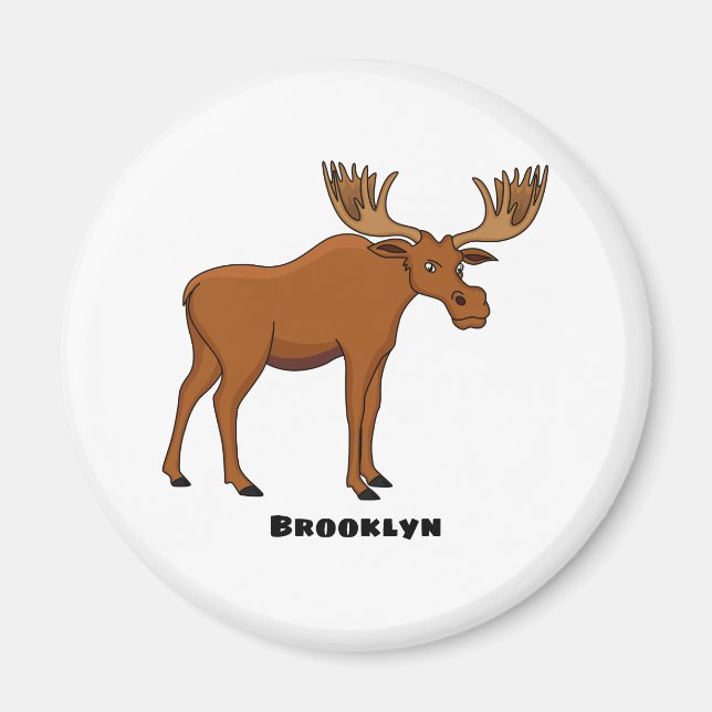 Funny moose cartoon illustration magnet (Front)