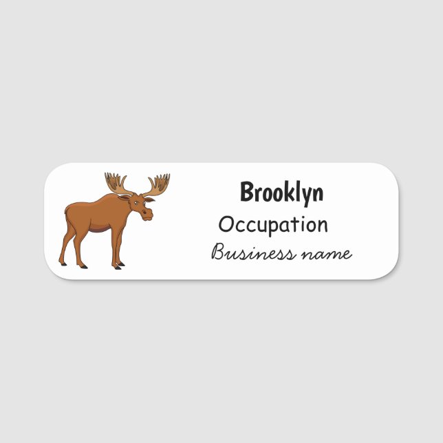 Funny moose cartoon illustration name tag (Front)