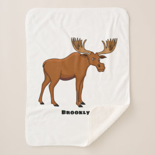 Funny moose cartoon illustration  sherpa blanket