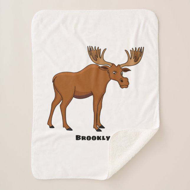 Funny moose cartoon illustration  sherpa blanket (Front)
