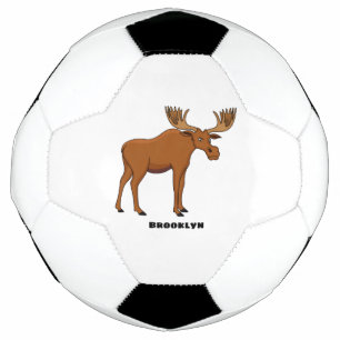 Funny moose cartoon illustration soccer ball