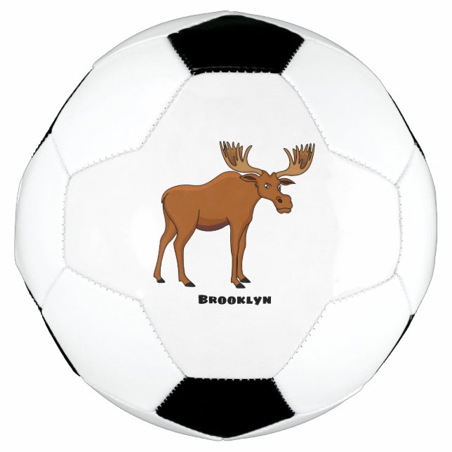 Funny moose cartoon illustration  soccer ball (Front)