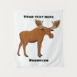 Funny moose cartoon illustration  tapestry