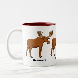 Funny moose cartoon illustration Two-Tone coffee mug