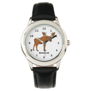 Funny moose cartoon illustration watch