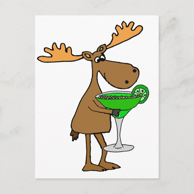 Funny Moose Drinking Margarita Artwork Postcard (Front)