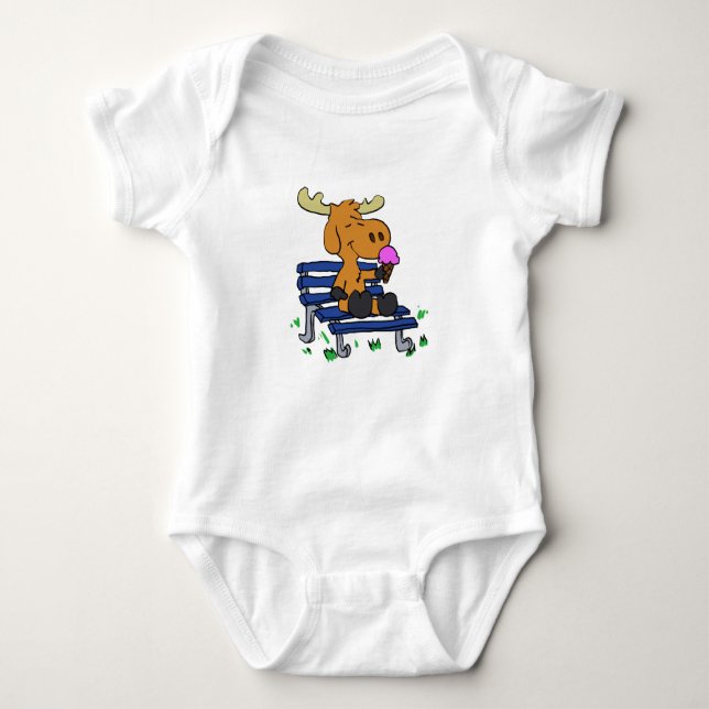 Funny moose eating ice cream | choose back colour baby bodysuit (Front)