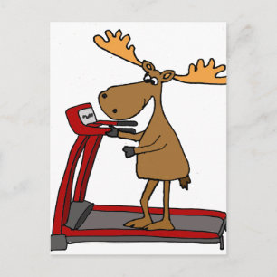 Funny Moose Exercising on Treadmill Cartoon Postcard