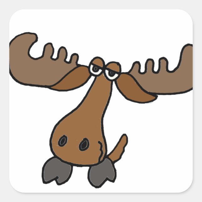 Funny Moose Head Cartoon Square Sticker (Front)