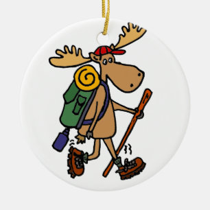 Funny Moose Hiker Ceramic Tree Decoration